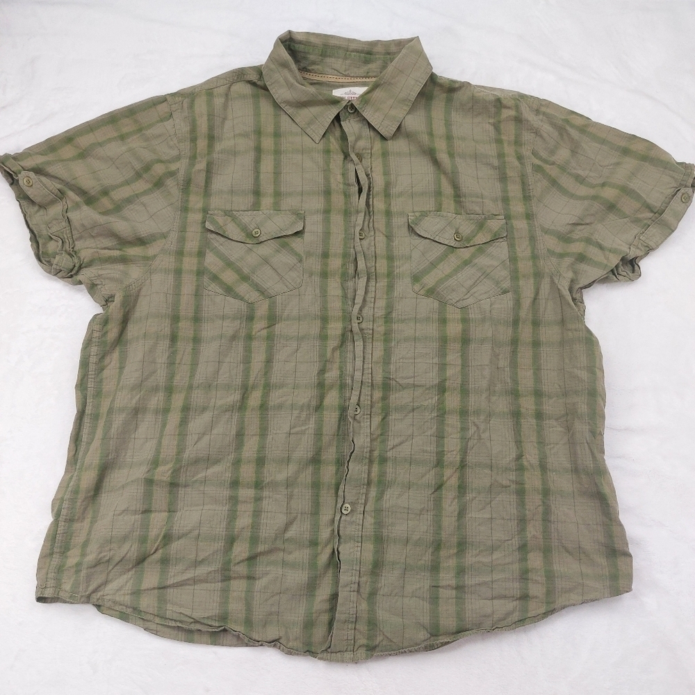 ROUTE 66 MENS GREEN PLAID SHORT SLEEVE BUTTON DOWN 100% COTTON  SHIRT SIZE 2XL